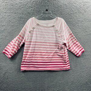 Talbots Womens Top 3X‎ Pink White Striped 3/4 Sleeve Pullover Shirt Stretch